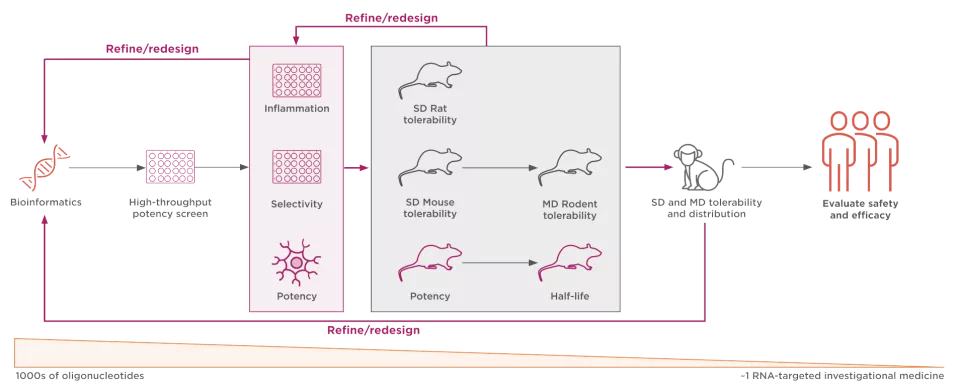 Ionis research process from bioinformatics through investigation of safety and efficacy in human clinical trials